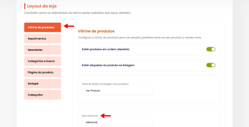 Imagem da aba de layout da loja