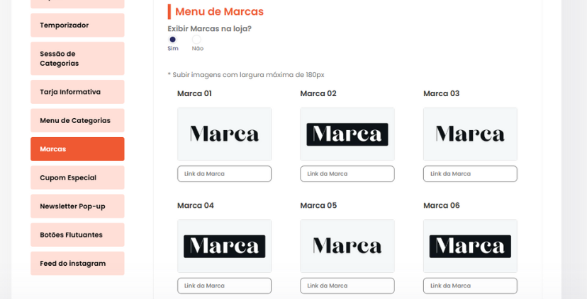 seção de marcas do painel