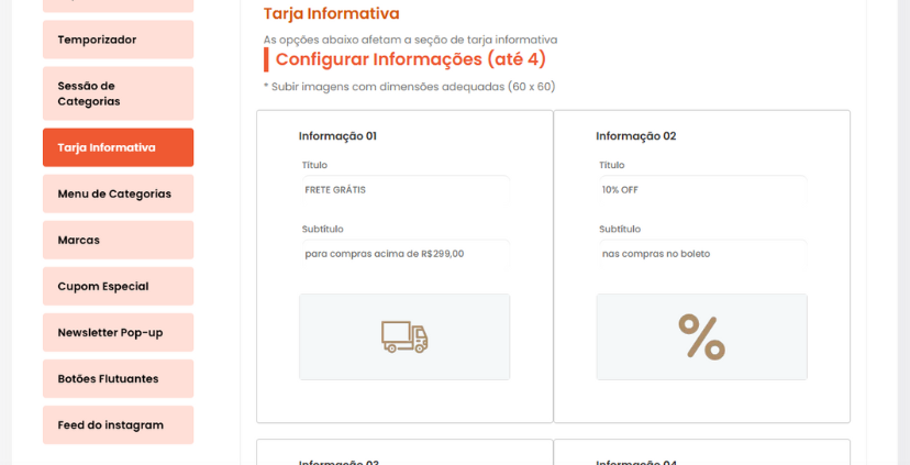 Tarja Informativa - opções